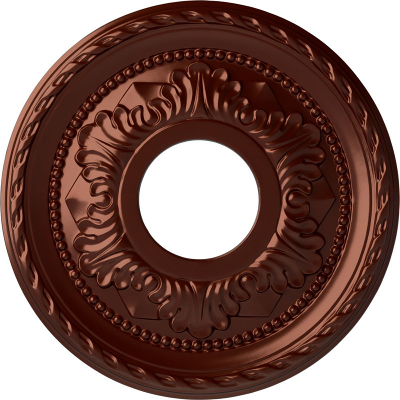 Endurathane Palmetto Ceiling Medallion, 12 1/8"OD x 3 1/2"ID x 1"P (Fits Canopies up to 4 7/8"), Hand-Painted Antique Copper Finish