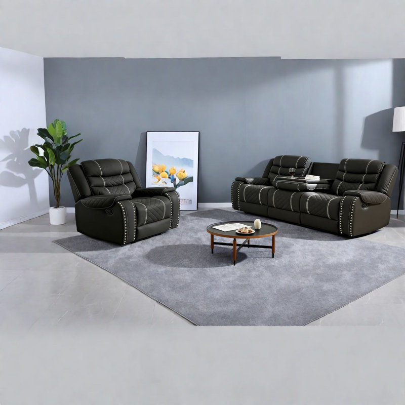 Ensemble de canapé inclinable confortable en microfibre pour le divertissement à domicile, noir