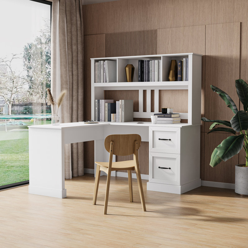 Bureau d'ordinateur à domicile avec huche pour espace de travail, Blanc