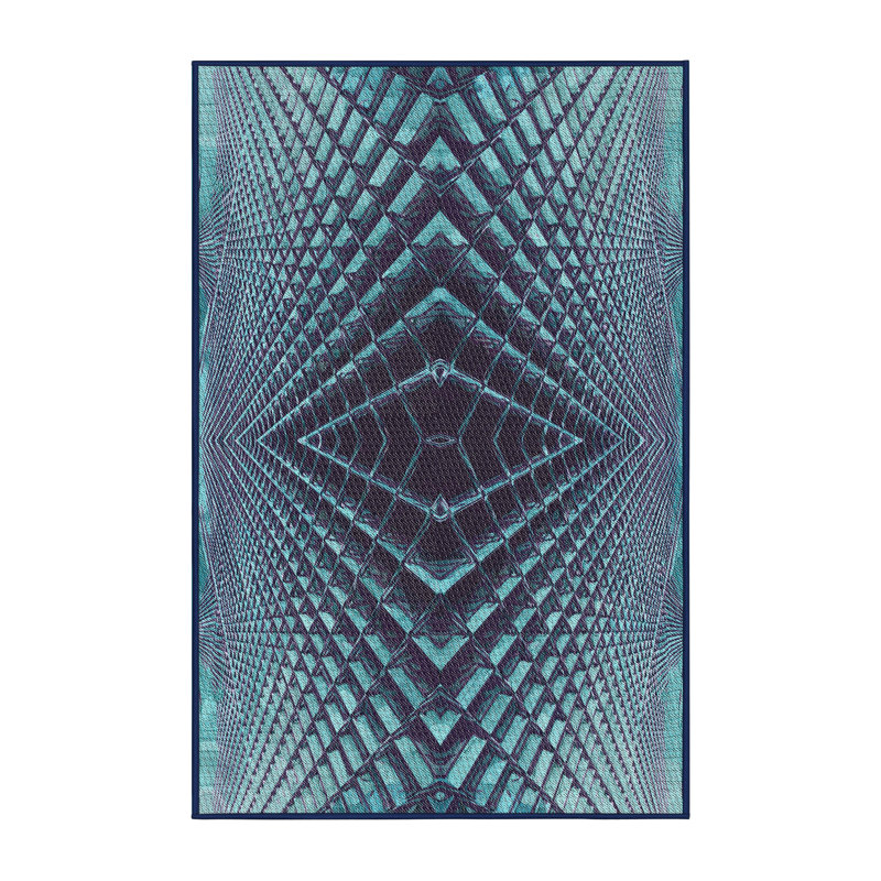 Tapis bleu/noir à motifs, Rectangle 5 pi x 7 pi