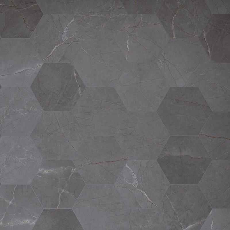 Carrelage mural en porcelaine mat 7,7 po x 8,9 po Elegance Hexagon, Gris foncé