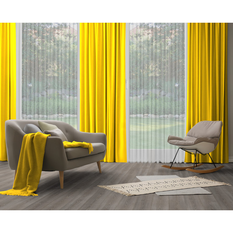 Polyester Blackout Pinch Pleat Curtain Panel, 142cm wide x 355cm high, Yellow
