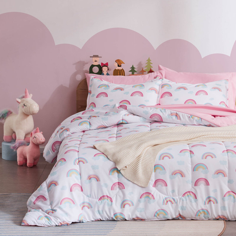 Kimberlin Rainbow Pink Comforter Set, Twin Comforter + 1 Standard Pillow Sham