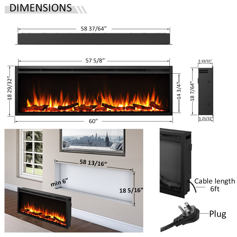 Aucuba Black Electric Fireplace with 4500 BTU