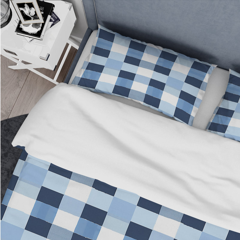 Ensemble de housse de couette moderne à imprimé vichy bleu et blanc II, Housse de couette très grand et 2 très grandes t