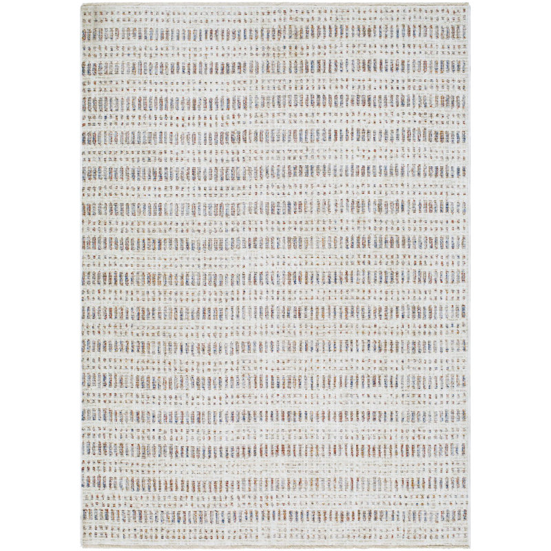 Usonia White and Tan Synthetic Rectangular Area Rug 5' x 7'