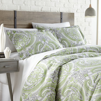 Southshore Fine Linens Pure Melody Oversized Reversible Duvet Cover Set with One Pillow Sham, Soft Double-Brushed Microfiber Paisley Bedding with Reversible Design, Twin / Twin XL, Green