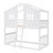 Twin Over Twin House Bunk Bed With Ladder, Wood Bed-White-530295812