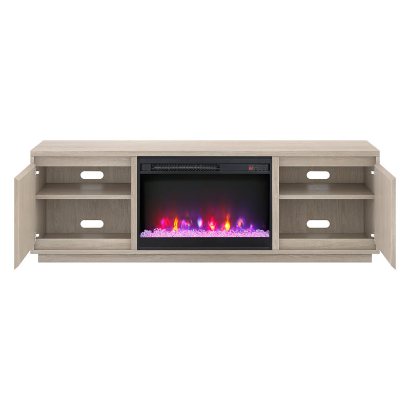 Meuble télé rectangulaire avec foyer en cristal Nieshia pour téléviseur de 75 po ou moins Nieshia, Bois blanc