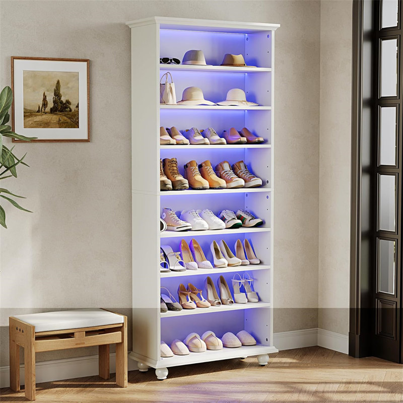 Armoire de rangement pour chaussures 28,35 po à 8 niveaux avec bande lumineuse DEL