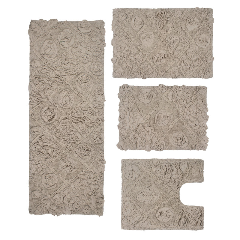 Schoenberger Floral Design Bath Rugs (Set of 4), Linen