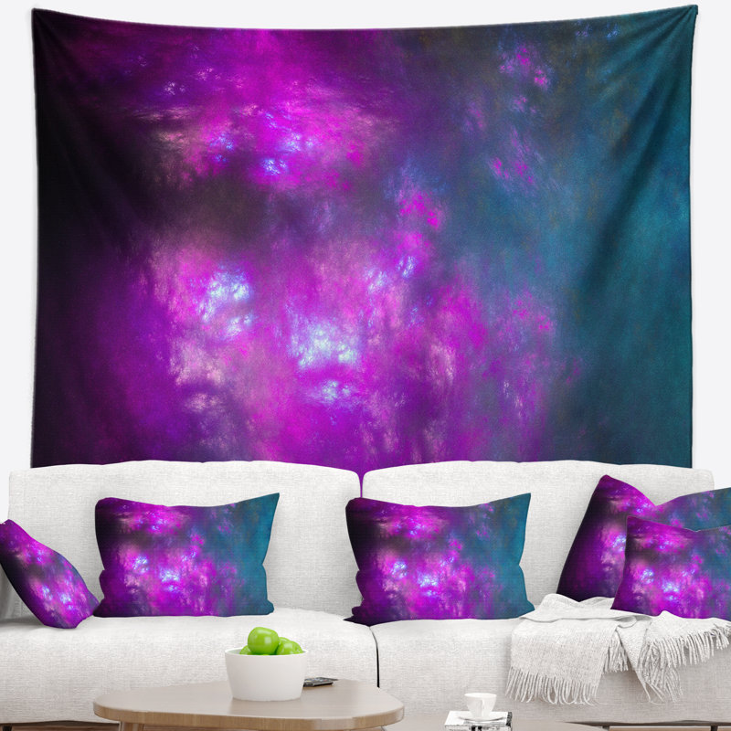 Tapisserie abstraite mauve bleu ciel étoilé fractal, H 50 po x l 60 po