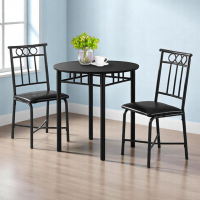 Richard 3Pc Dining Table Set And 2 Chairs, Black Metal, Leather Like Fabric