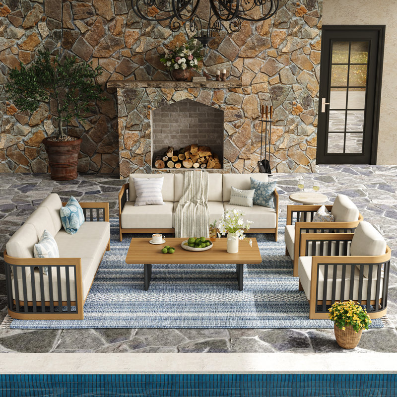 Ensemble de conversation pour patio pour 8 personnes en aluminium avec coussins