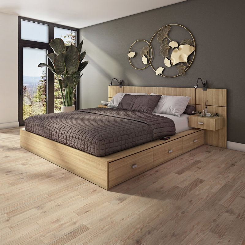 Delta Collection 6-Drawer Captain’s Storage Bed – Platform Bed with Headboard & 2 Nightstands – No Box Spring Required, Beige