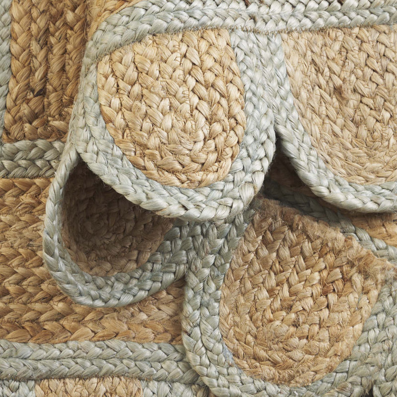 Tapis d'intérieur en jute tissé à la main Natural Fiber, Rectangulaire 8 pi x 10 pi, Beige / bleu clair
