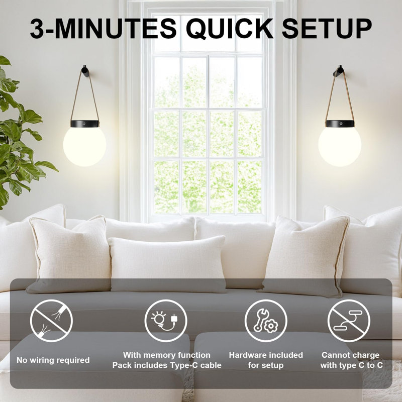 Rechargeable Wireless Wall Sconces Set With Remote Control, Dimmable RGB 15 Colours & 3 Lighting Modes, Modern Retro Design For Bedroom Living Room Entryway