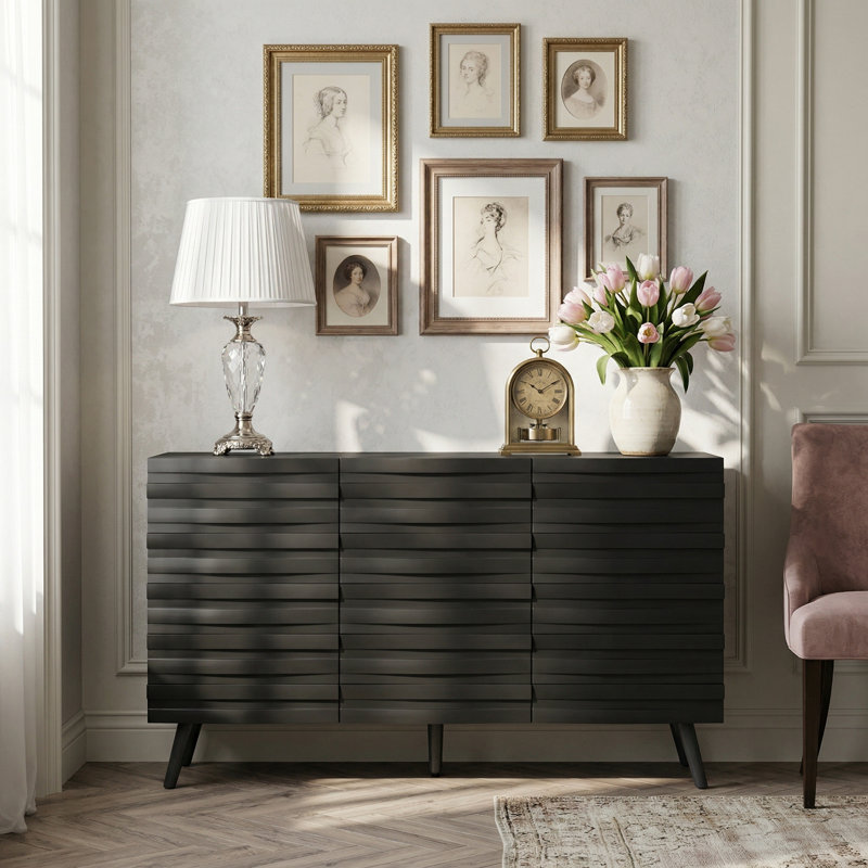Aundraya 47.2'' W 3 Doors Accent Cabinet With Adjustable Plate, Black