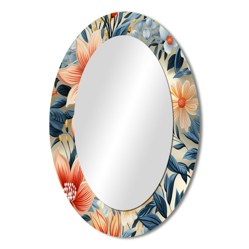 Tefft - Miroir mural ovale traditionnel bleu, H 36 po x l 24 po