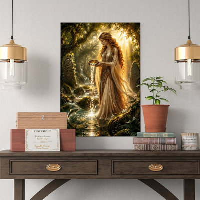 Canvas Wall Art Celtic Goddess Pouring Magic Water In Enchanted Fo Vintage Poster Print Home Decor