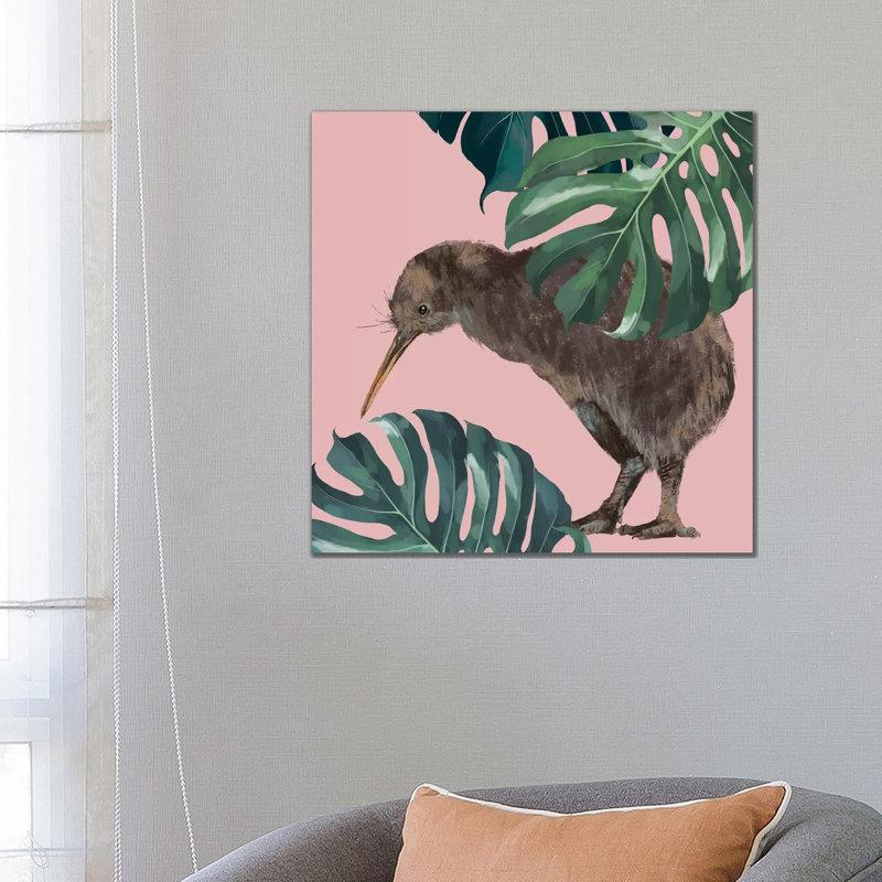 Kiwi Bird With Monstera by Big Nose Work - Wrapped Canvas Painting