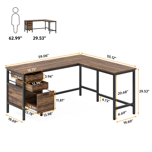 17 Stories Rocchetto L-Shaped Metal Base Writing Desk & Reviews | Wayfair