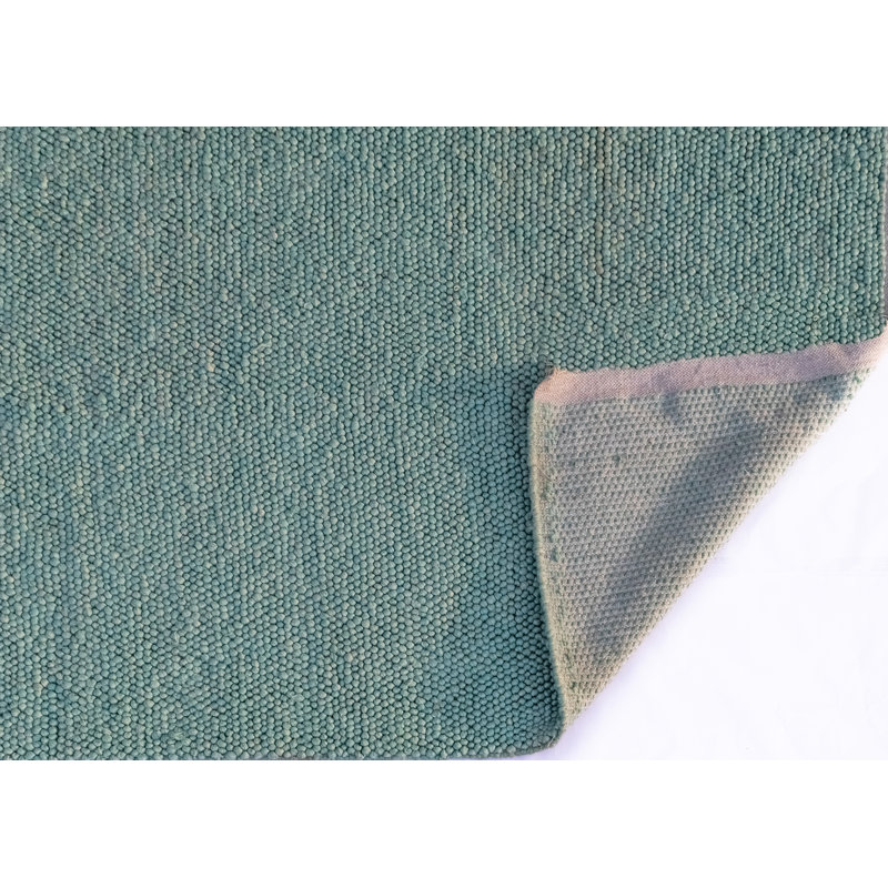 Tapis en laine / nylon noué à la main de couleur unie Jossi, Turquoise, Rectangulaire 9 pi x 13 pi