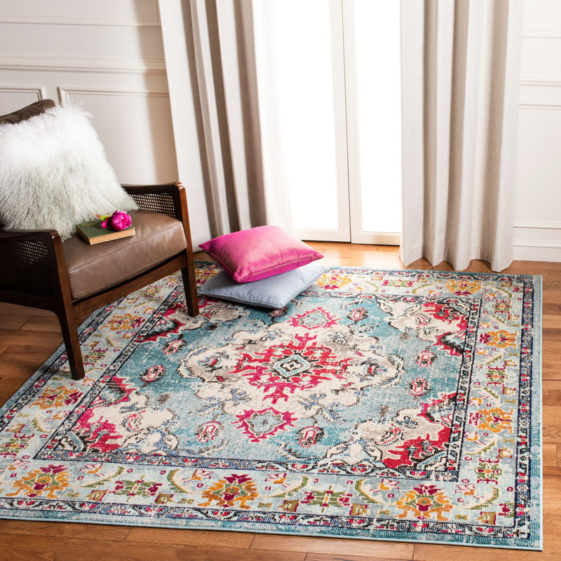 Almyra Oriental Area Rug, Rectangle 3' x 5', Light Blue/Fuchsia