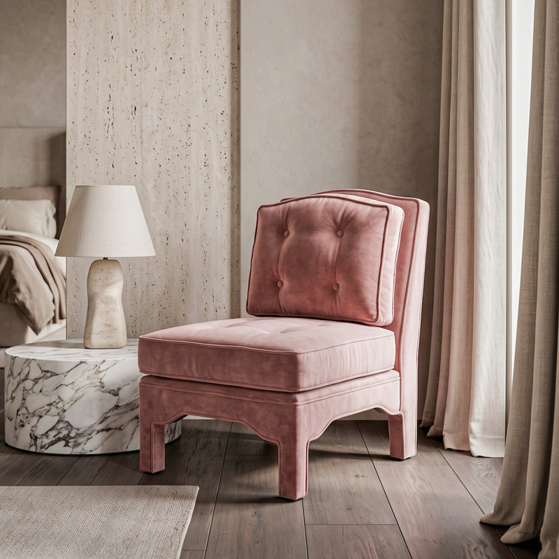 Fauteuil d'appoint Julien capitonné sans accoudoirs, Rose