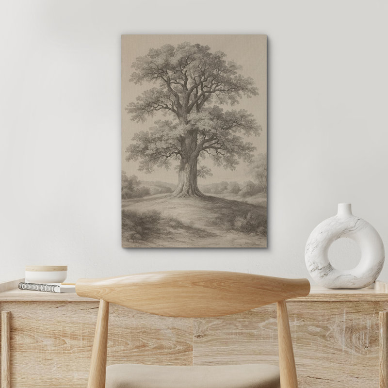 Chêne rétro sépia, paysage, impression sur toile encadrée, H 36 po x l 24 po x P 1,5 po, Toile tendue