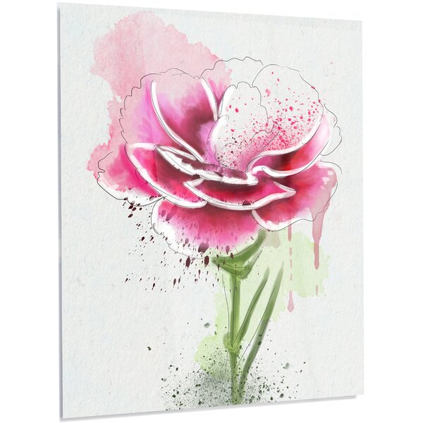 DesignArt Pink Watercolor Flower On Metal Print | Wayfair