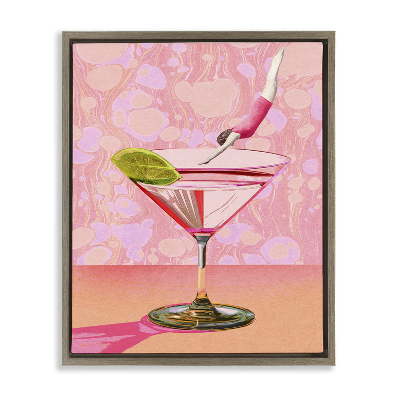  «Diver in Cocktail» par Daphne Polselli, H 31 po x l 25 po, Cadre flottant orme Montalcino