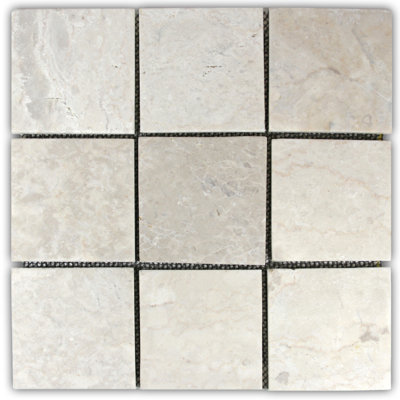 CNK Carreau de mosaïque en pierre naturelle 4 po x 4 po crème - mat imperméable à l'envers avec filet - 1 pied carré
