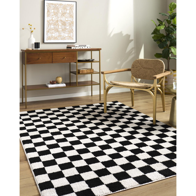 Tapis tissé à la machine Phung, Black/White, Rectangle 5 pi 3 po x 7 pi