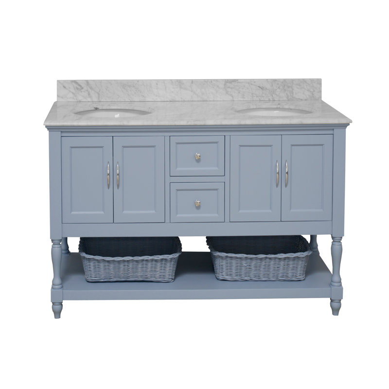 Ensemble de meuble-lavabo double Hampton, Marbre de Carrare, Bleu poudre