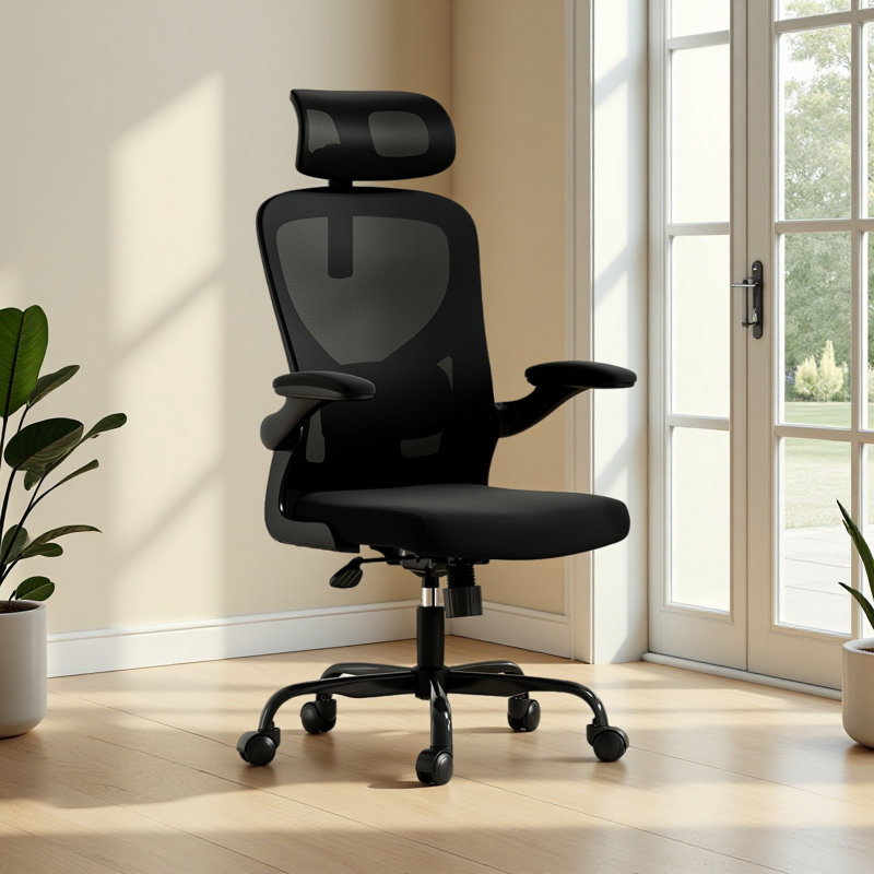 Chaise de bureau ergonomique, chaise de bureau avec appui-tête, chaise d'ordinateur à haut dossier avec accoudoirs et support lombaire réglable pour la salle d'étude de bureau à domicile