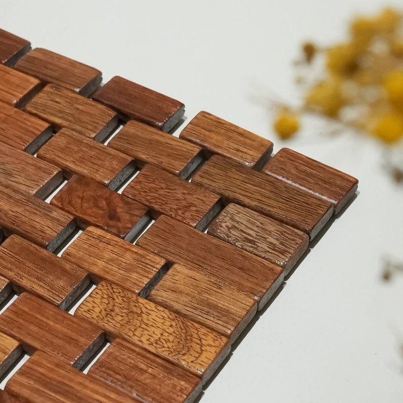 Edinburgh Reversible Teak Wood Anti-Slip Shower Mat, 46.46" L x 19.7" W