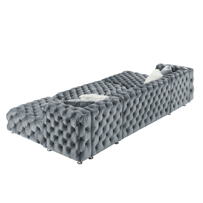 Canapé modulaire en forme de U de 145 po en velours capitonné avec repose-pieds et repose-pieds pour 4 personnes