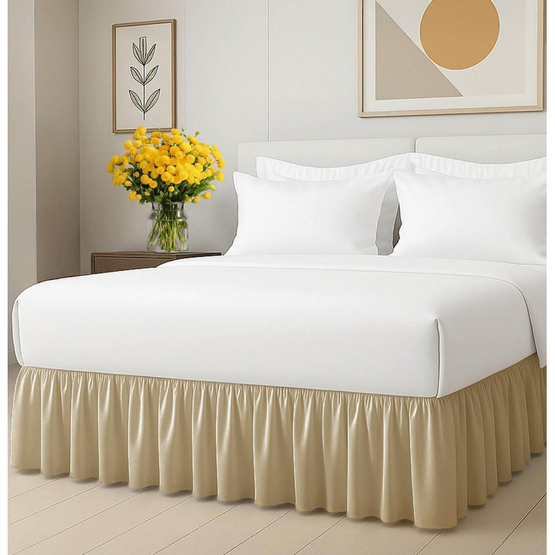 Full Size Ruffled Bed Skirt: 15-Inch Drop, Beige