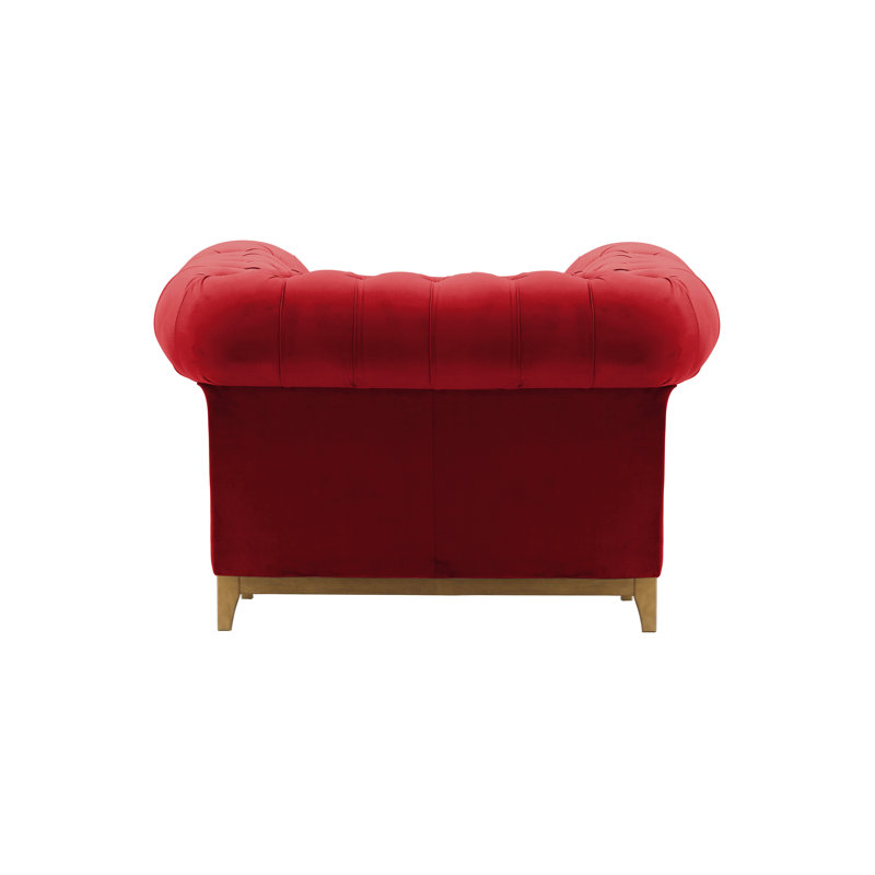Frye Velvet Chesterfield Chair, Oak, Red