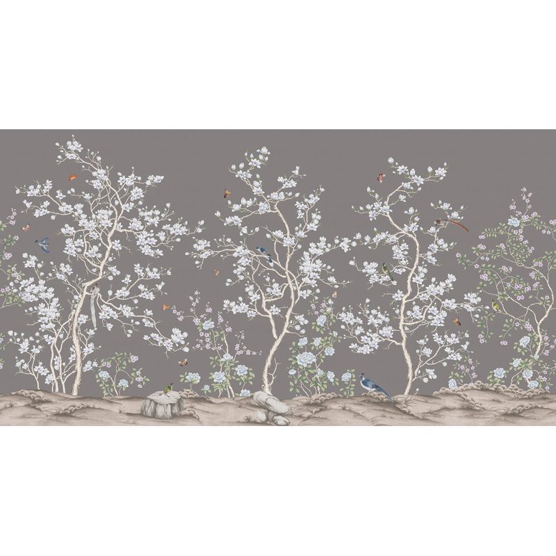 Papier peint chinois Serene Blossom, Bleu, L 66 po x l 122 po