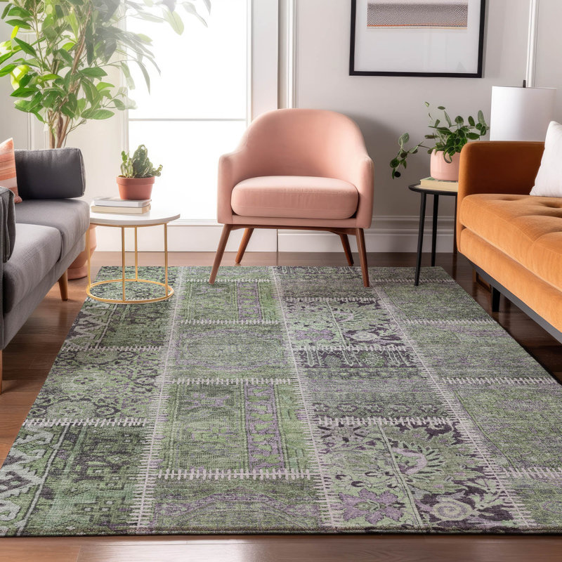 Premium Machine Washable Cerrito Green Rug, Rectangle 10' x 14'