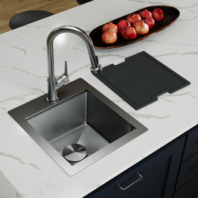 Karran Matrix 17" Top Mount Workstation 16 Gauge Single Bowl Stainless Steel Sink in Gunmetal Grey with Accessories
