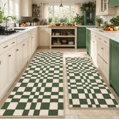 Modern Kitchen Mat Set with Non-Slip TPR Backing, Machine Washable