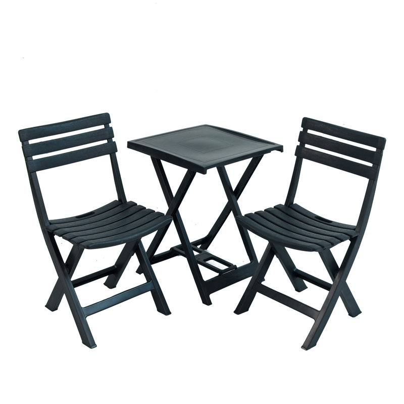 Boretto Folding Table with 2  Chairs Garden Set, Anthracite