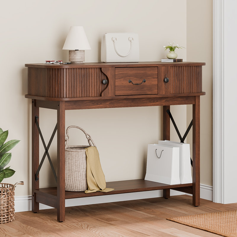 Console 39,3 po avec tiroirs de style fenêtre, Noyer