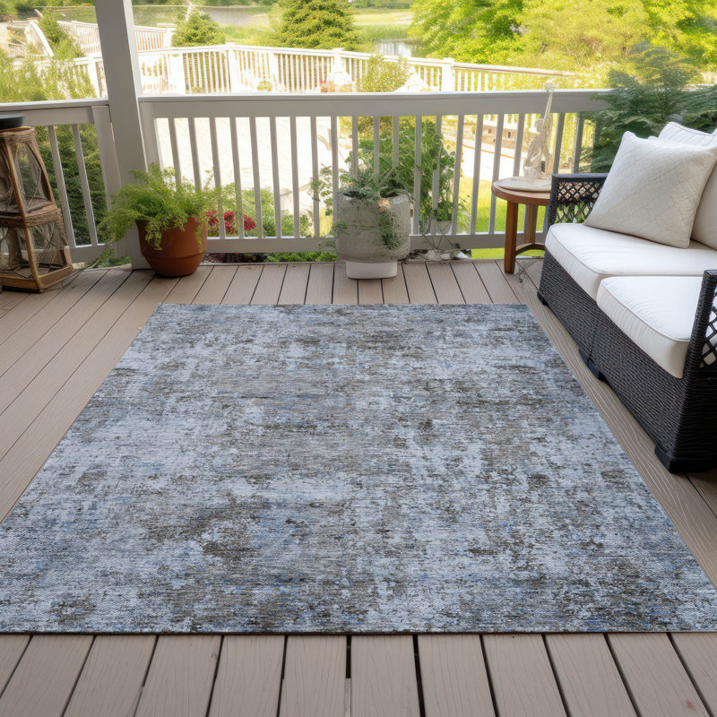 Machine Washable Indoor/Outdoor Xhevrie Blue Rug, Rectangle 8' x 10'