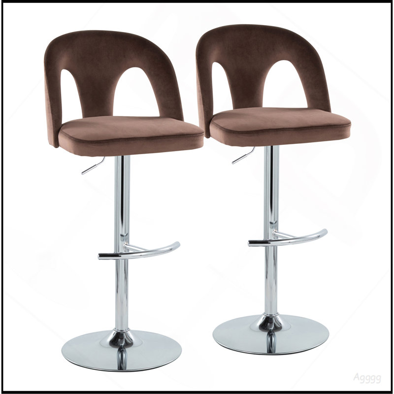 Tabouret de bar réglable en métal noir et tissu blanc neige avec repose-pieds arrondi en T - ensemble de 2, Tissu blanc, Noir