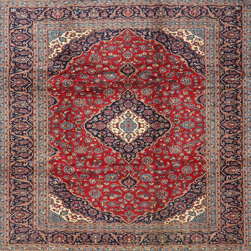 Rouge oriental/bleu foncé/beige Libbie Tapis décoratif, Carré 8 pi