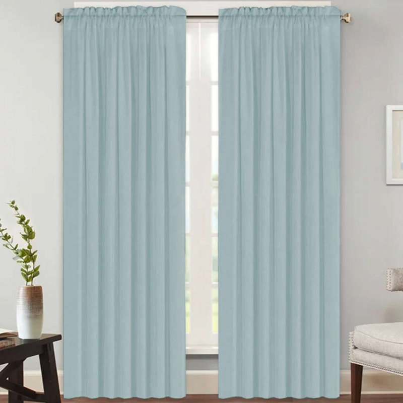 Joe Semi-Sheer Rod Pocket Polyester Curtain Panel Pair, 52" W x 108" L, Cloud Blue
